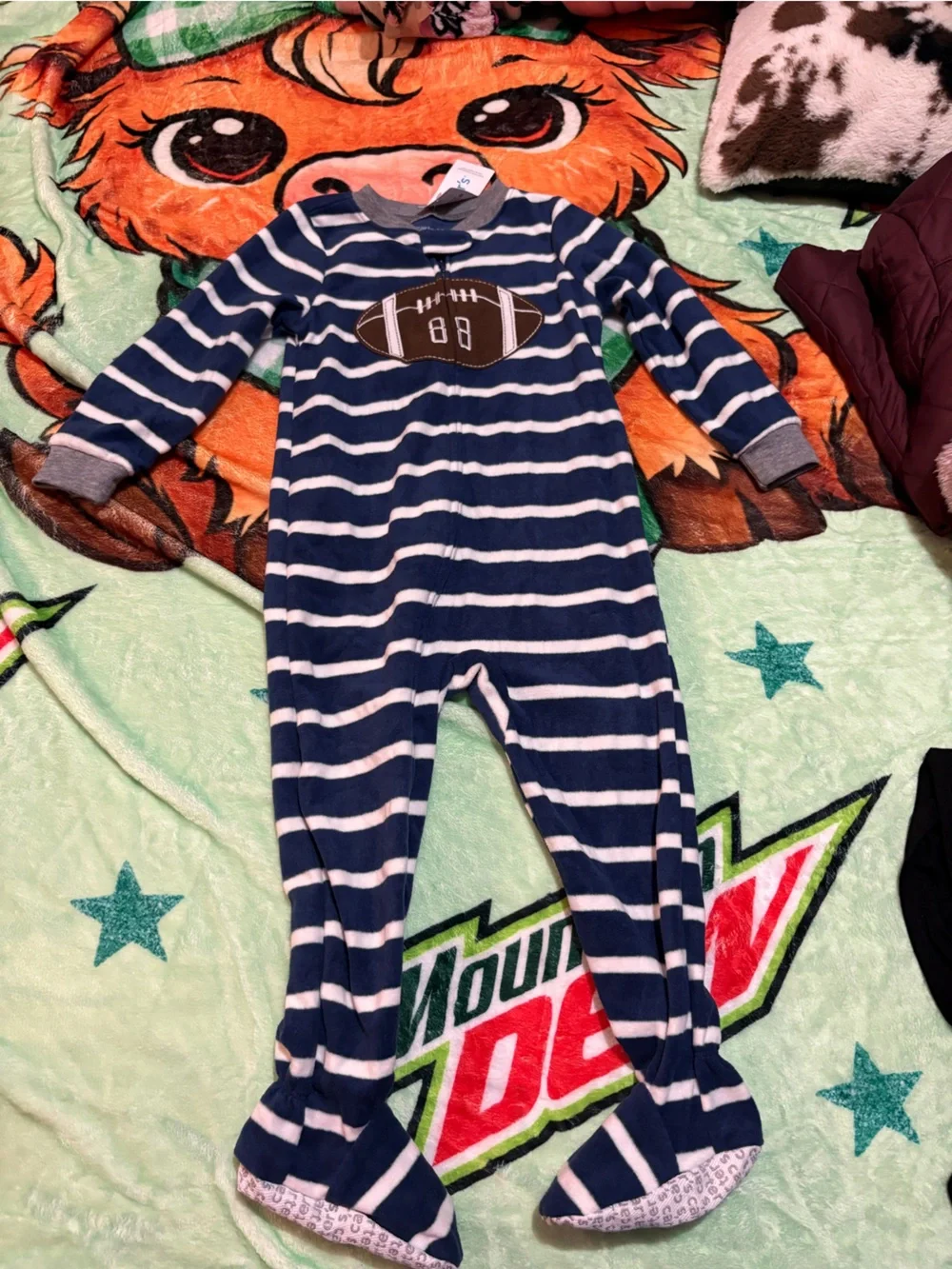 Carter's Navy & White Striped Football Footed One-Piece